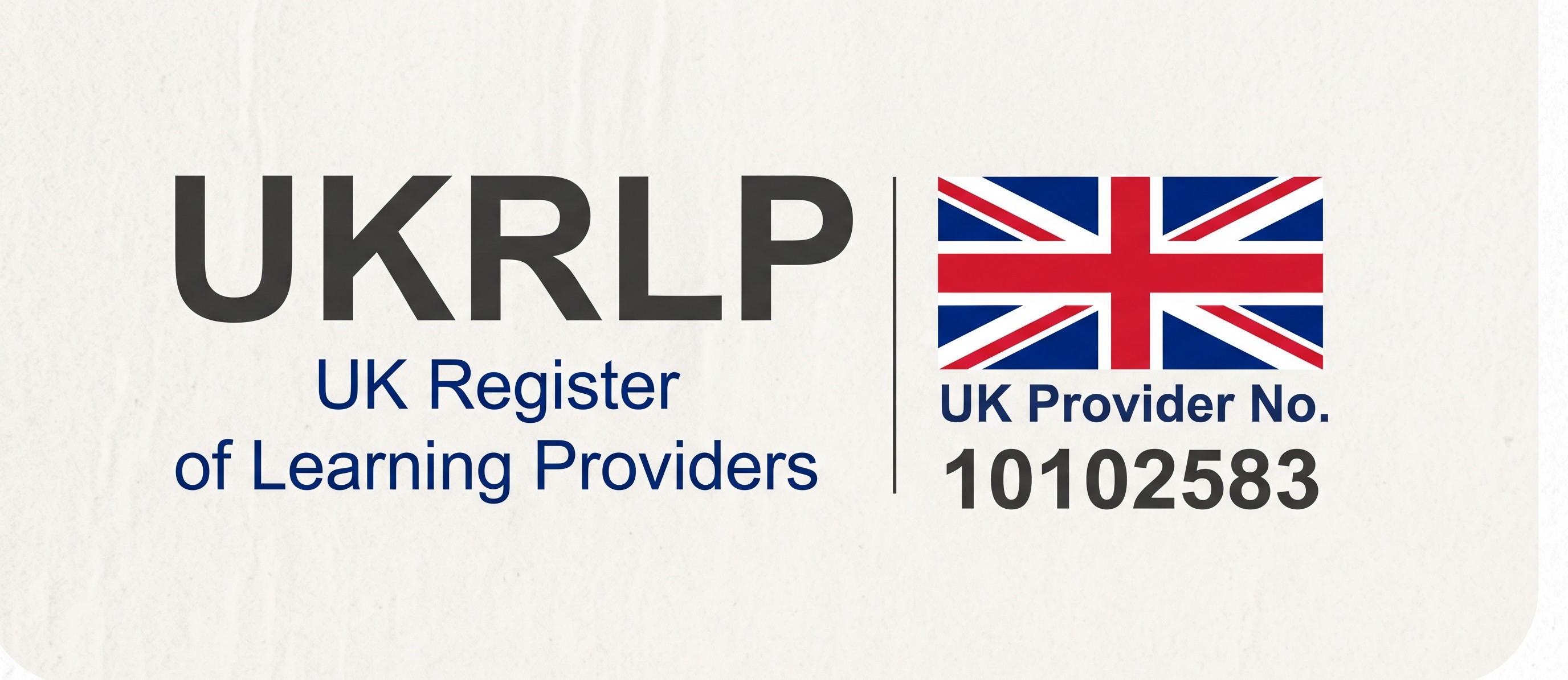 UK Register of Learning Providers (UKRLP) logo with UK Provider Number 10102583